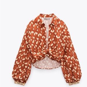 Zara Linen Blend Terracota Top